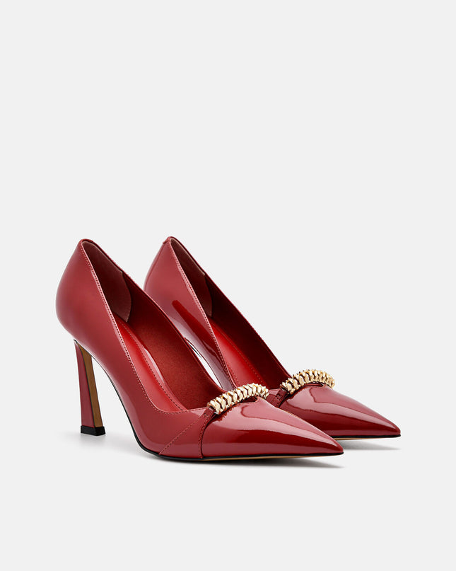 Mia Leather Heel Pumps - Wine