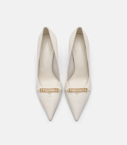 Mia Leather Heel Pumps - Chalk