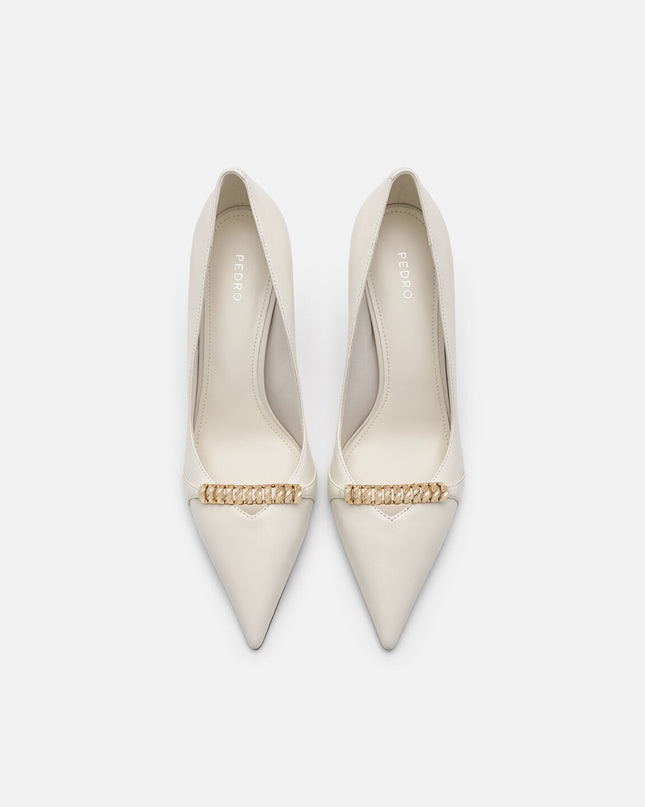 Mia Leather Heel Pumps - Chalk
