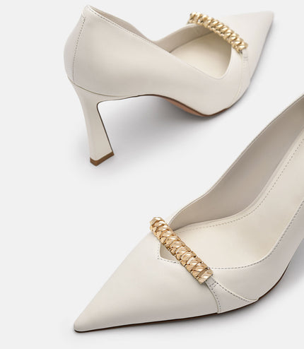 Mia Leather Heel Pumps - Chalk