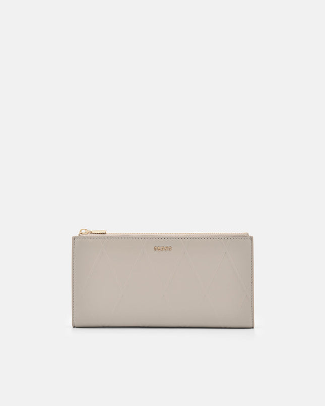 Leather Bi-Fold Long Wallet - Taupe