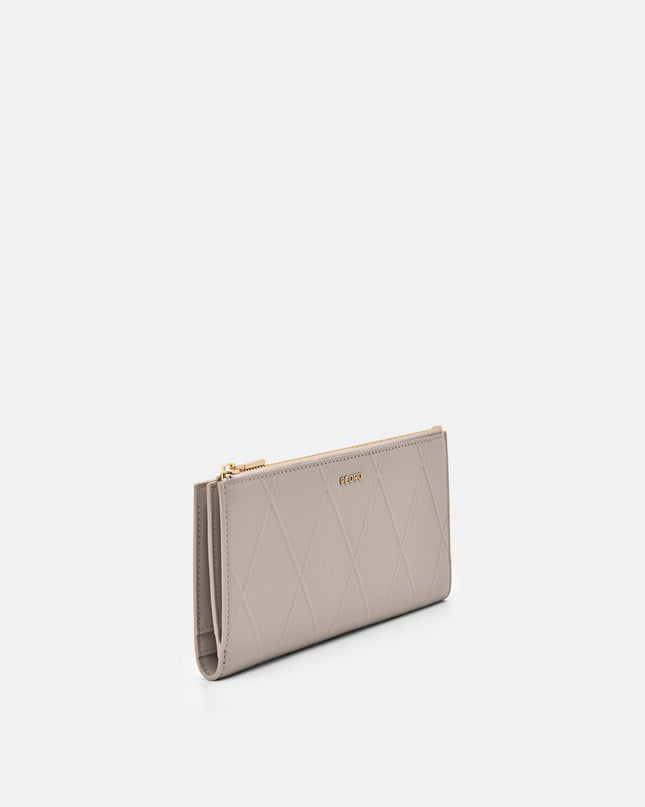 Leather Bi-Fold Long Wallet - Taupe