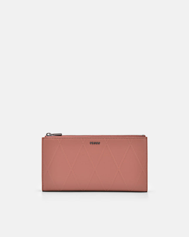Leather Bi-Fold Long Wallet - Blush