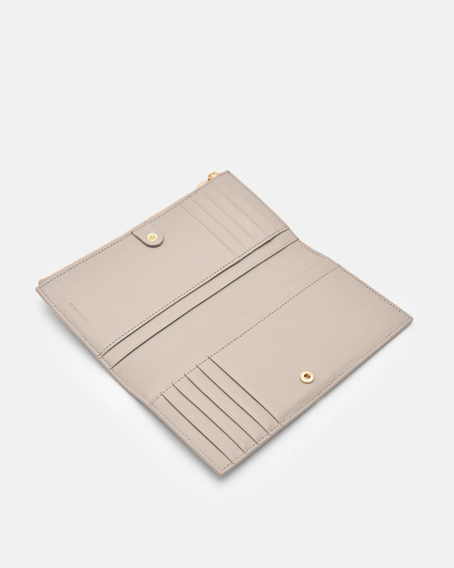 Leather Bi-Fold Long Wallet - Taupe
