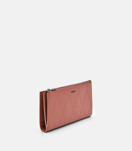 Leather Bi-Fold Long Wallet - Blush