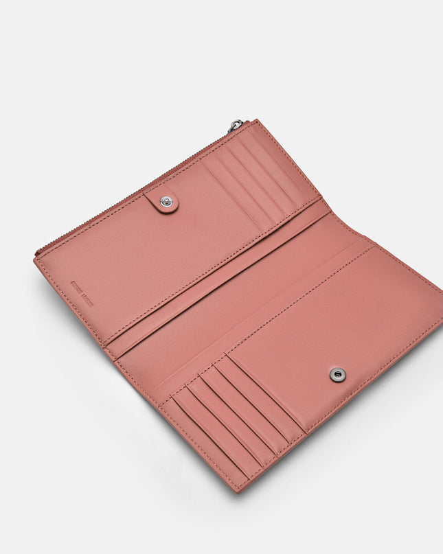 Leather Bi-Fold Long Wallet - Blush