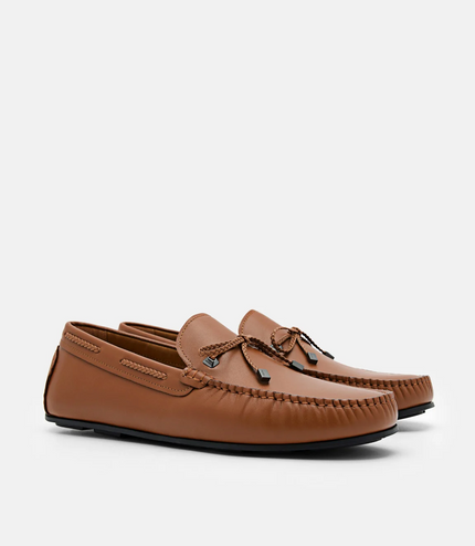 Leather Bow Moccasins - Cognac