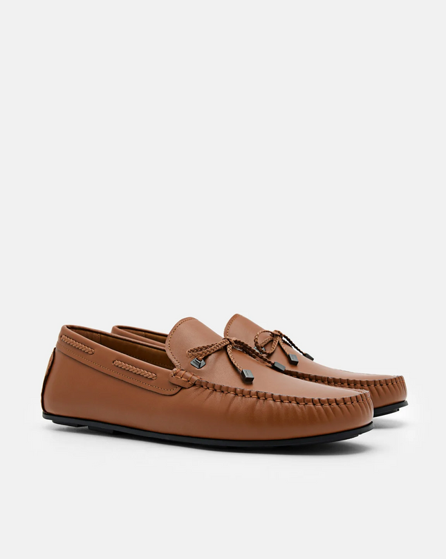 Leather Bow Moccasins - Cognac