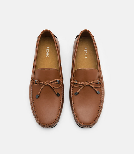 Leather Bow Moccasins - Cognac