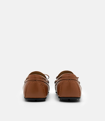 Leather Bow Moccasins - Cognac