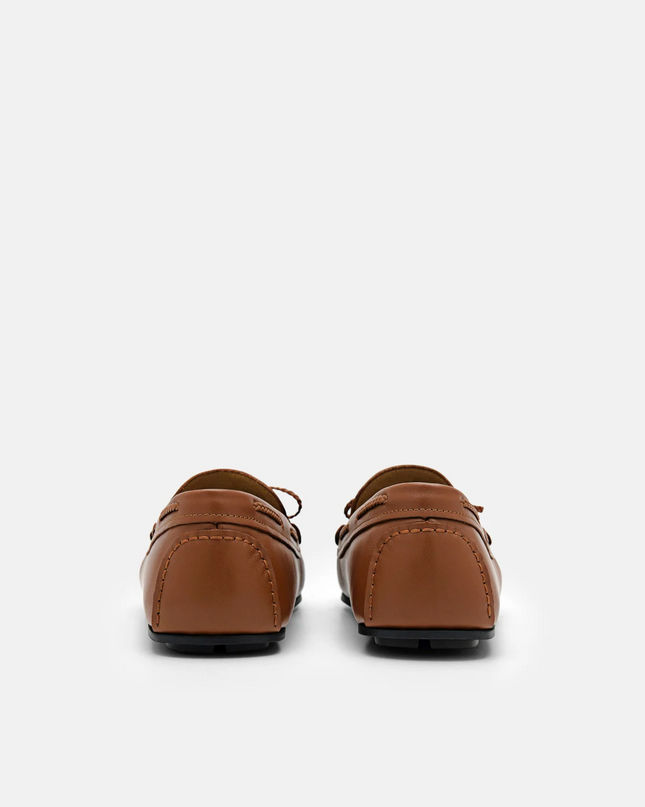 Leather Bow Moccasins - Cognac