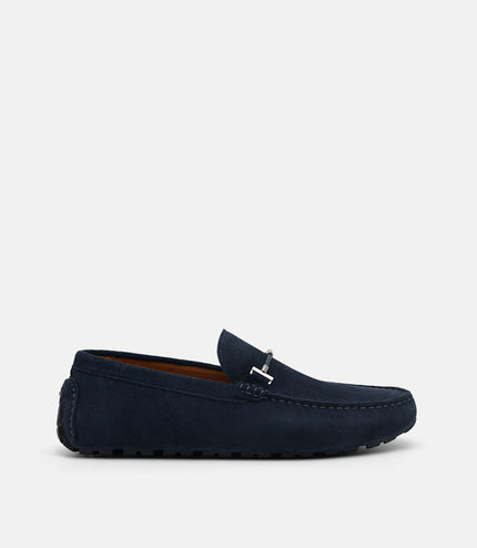 Suede Leather Moccasins - Navy
