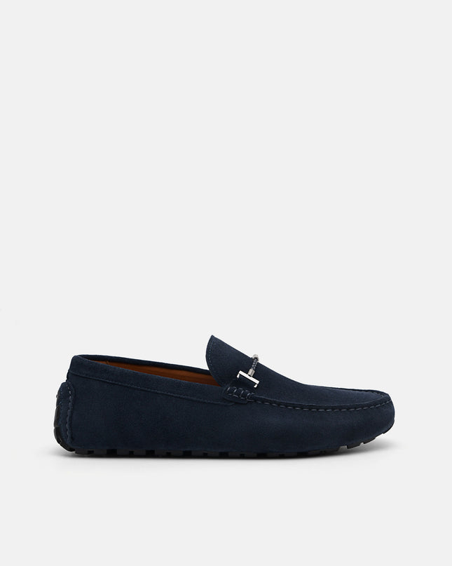 Suede Leather Moccasins - Navy
