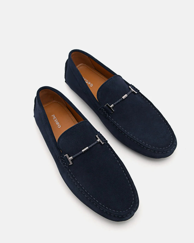 Suede Leather Moccasins - Navy