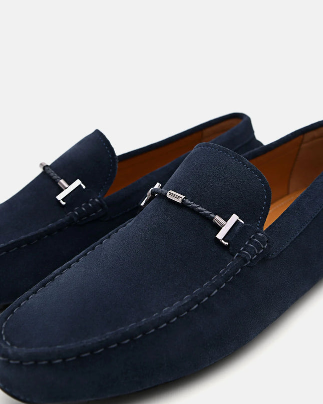 Suede Leather Moccasins - Navy