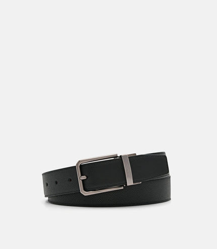 Leather Reversible Pin Belt - Black
