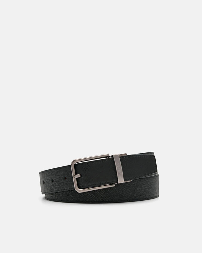 Leather Reversible Pin Belt - Black