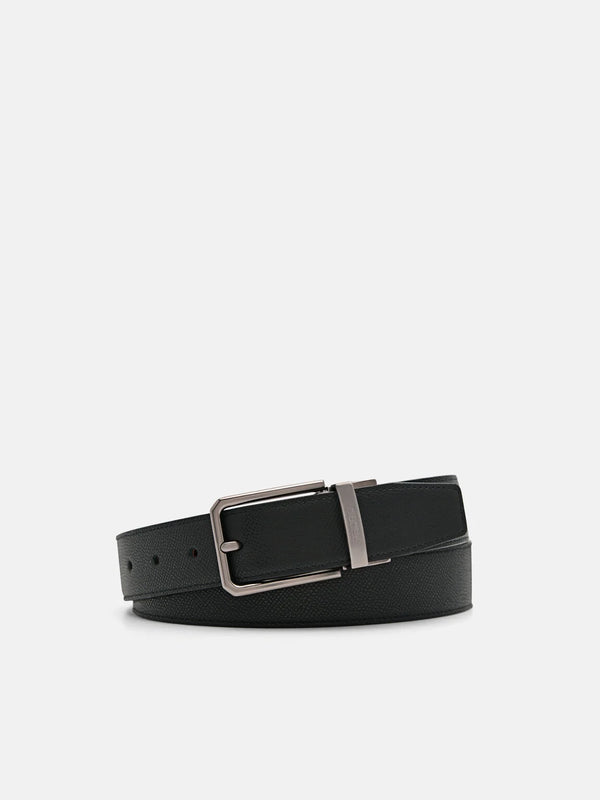 Leather Reversible Pin Belt - Black