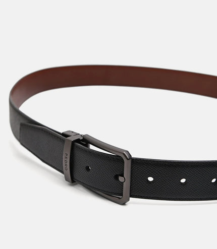 Leather Reversible Pin Belt - Black