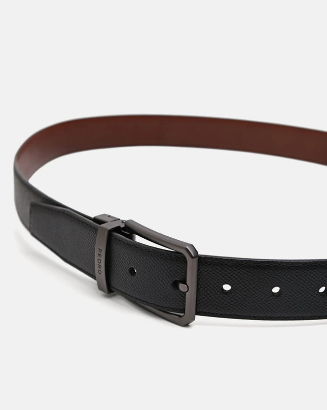 Leather Reversible Pin Belt - Black