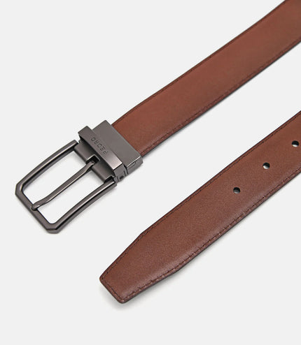 Leather Reversible Pin Belt - Black