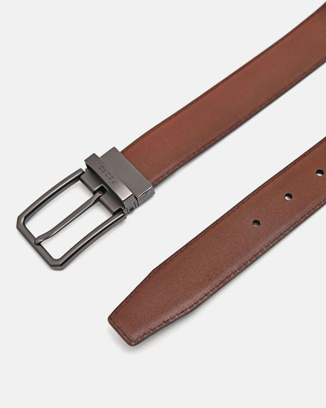 Leather Reversible Pin Belt - Black
