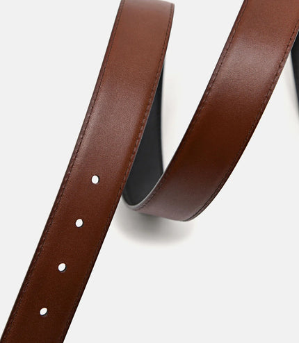Leather Reversible Pin Belt - Black