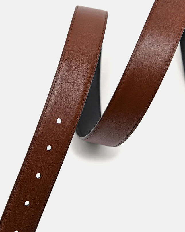 Leather Reversible Pin Belt - Black