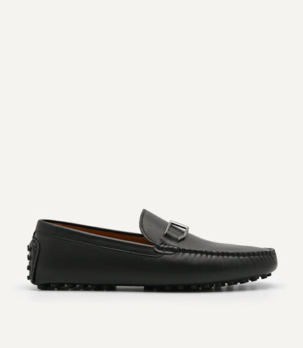 Leather Buckle Moccasins - Black