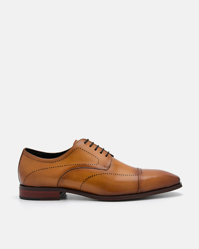 Leather Brogue Derby Shoes - Camel