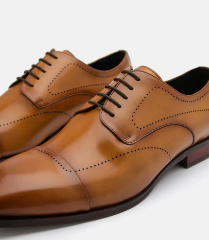 Leather Brogue Derby Shoes - Camel