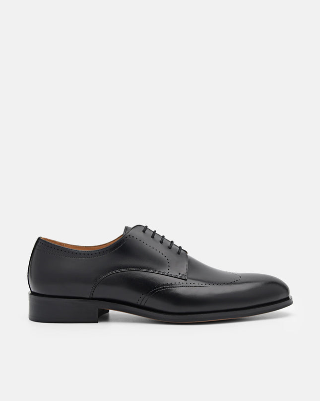 Leather Brogue Derby Shoes - Black