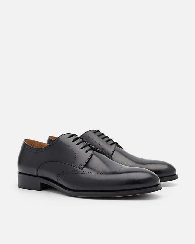 Leather Brogue Derby Shoes - Black