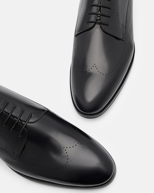 Leather Brogue Derby Shoes - Black