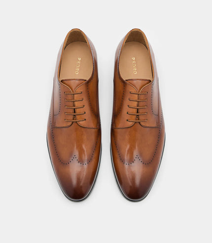 Leather Brogue Derby Shoes - Cognac