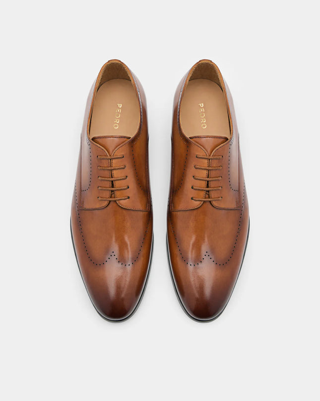 Leather Brogue Derby Shoes - Cognac
