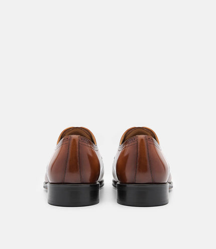 Leather Brogue Derby Shoes - Cognac
