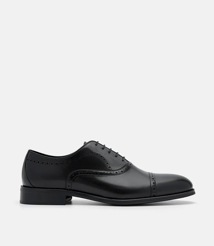 Leather Brogue Oxford Shoes - Black