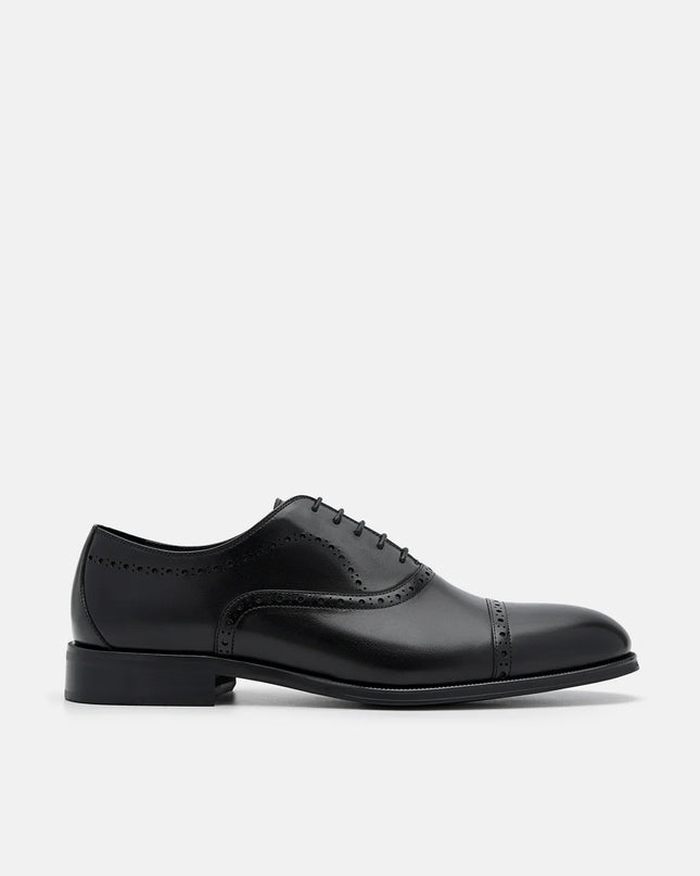 Leather Brogue Oxford Shoes - Black