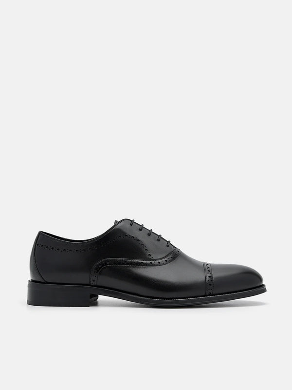 Leather Brogue Oxford Shoes - Black