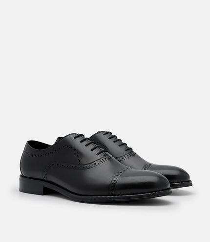 Leather Brogue Oxford Shoes - Black