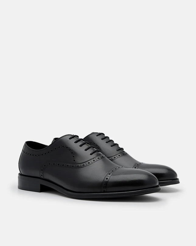 Leather Brogue Oxford Shoes - Black