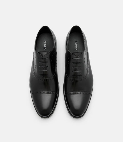 Leather Brogue Oxford Shoes - Black