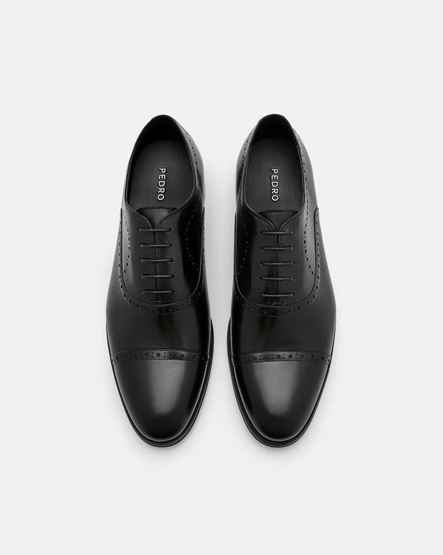 Leather Brogue Oxford Shoes - Black