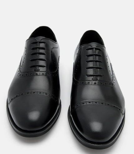 Leather Brogue Oxford Shoes - Black