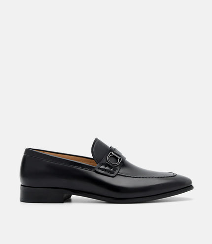Leather Buckle Loafers - Black