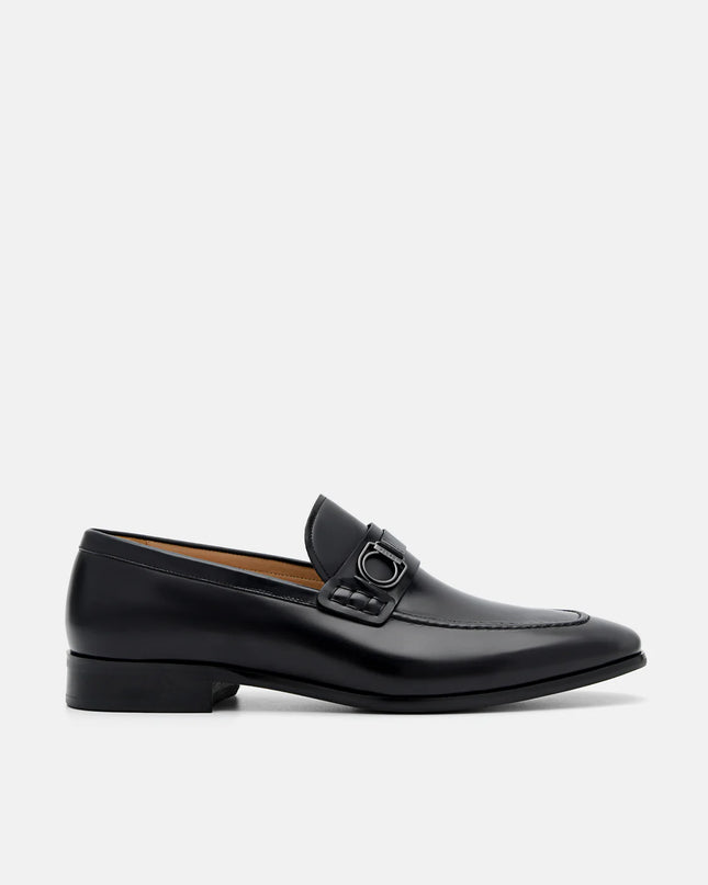 Leather Buckle Loafers - Black