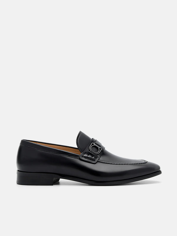 Leather Buckle Loafers - Black