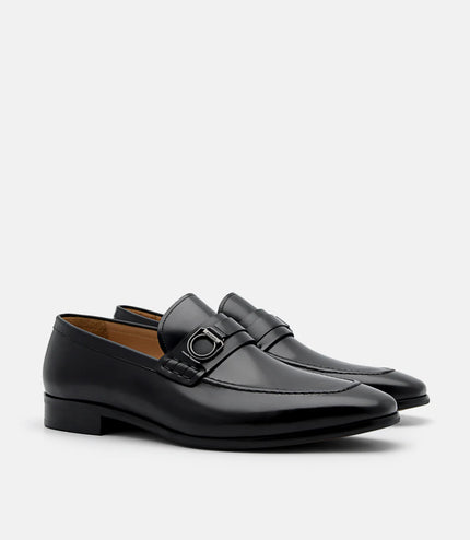 Leather Buckle Loafers - Black