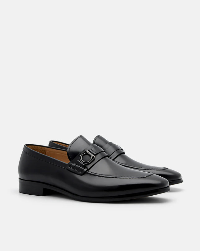 Leather Buckle Loafers - Black